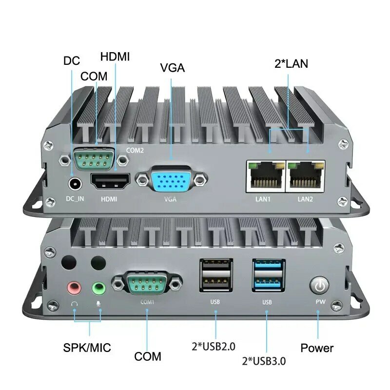 Fanlses كمبيوتر صغير صناعي إنتل سيليرون N2840 هيكلي ESXI AES-NI لينة راوتر HDMI VGA كوم HTPC Pfsense جدار الحماية