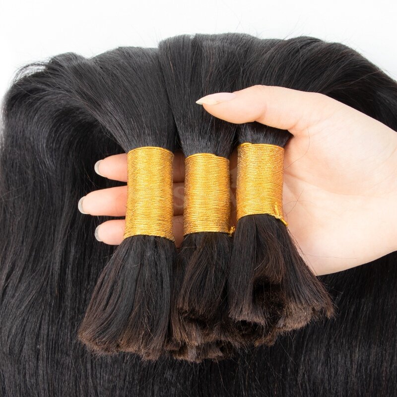 Light Yaki Hair Bulk Extensions, Silk Pressed Straight Remy Cabelo Humano, DIY Material de Cabelo em Massa, 12-26, 50g por Pacote