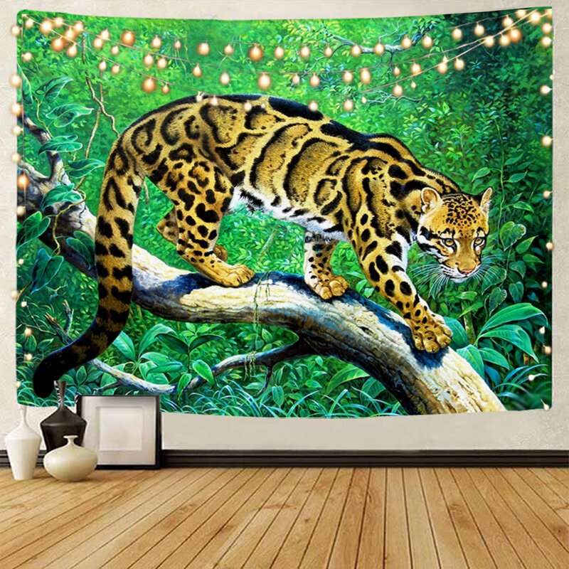 Floresta leopardo fundo decoração tapeçaria, animal floresta, decoração home