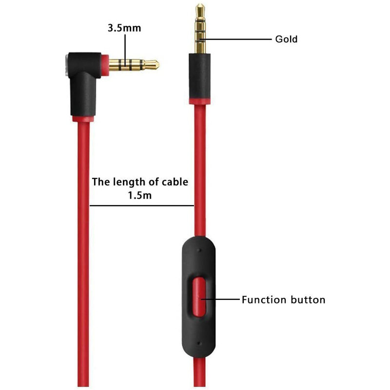 Cable de Audio de repuesto para auriculares Beats Studio, ejecutivo, mezclador, Solo HD, inalámbrico y Pro (negro + rojo)
