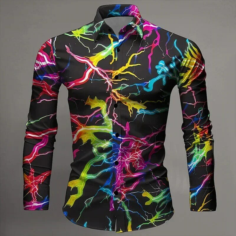 Camisa havaiana de manga comprida masculina, padrão luxuoso, camisa casual de negócios, top impresso em 3D com nota masculina, novo, 2024