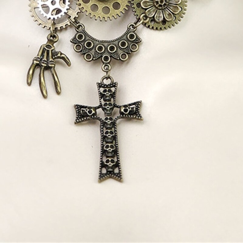 Ожерелье-чокер с черепом на Хэллоуин и подвеской в ​​виде креста