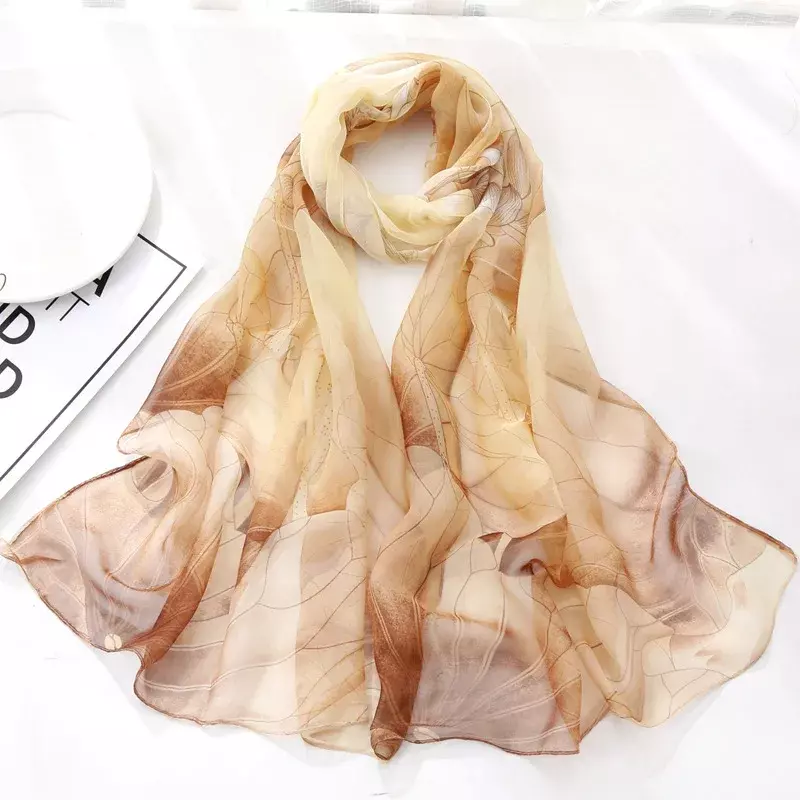 Long Shawls Wraps Women Beach Sunscreen Hijab Bandana Head Scarfs Floral Print Silk Scarf Chiffon Kerchief Neck Scarves 50x160cm