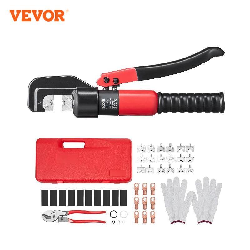 VEVOR AWG12-2/0 Crimping Tool Copper And Aluminum Terminal Battery Lug Hydraulic Crimper,with a Cutting Pliers, Gloves