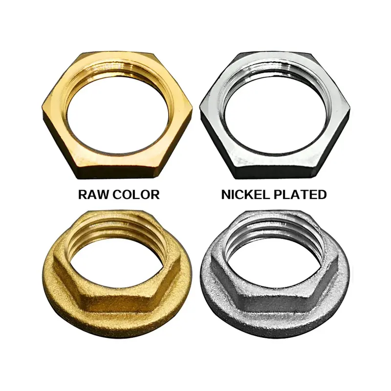 1/8" 1/4" 3/8" 1/2" 3/4" 1" BSP Female M10/12/14/16/18 Brass Hex Lock Nut With/No Flange Nickel Plated