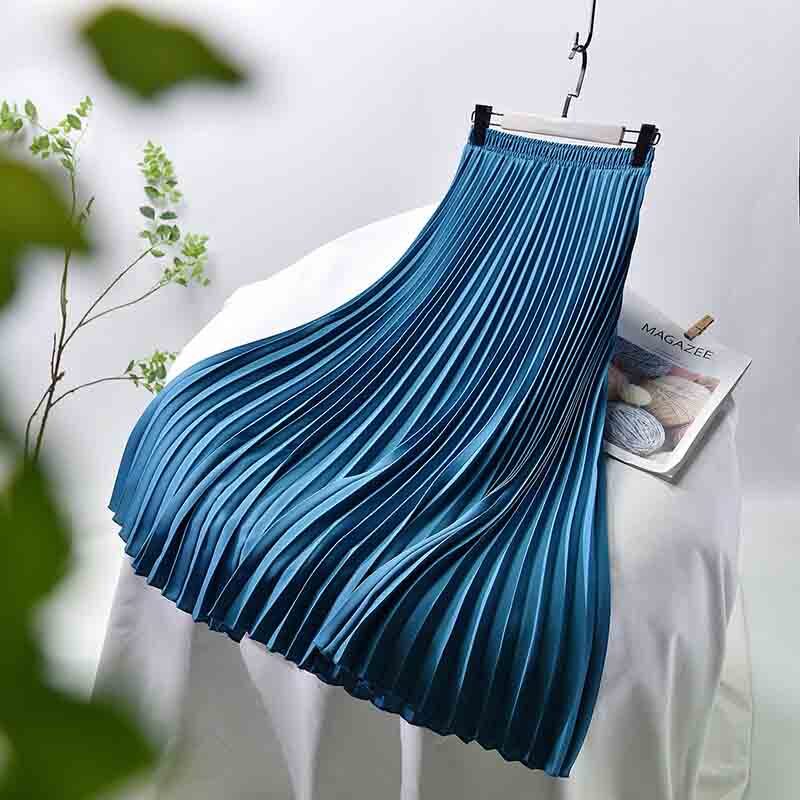 Female 2023 Spring Summer New Korean Version Solid Color Pleated Skirt High Waist Skirt Women's Elastic Waist Women's Skirt T102