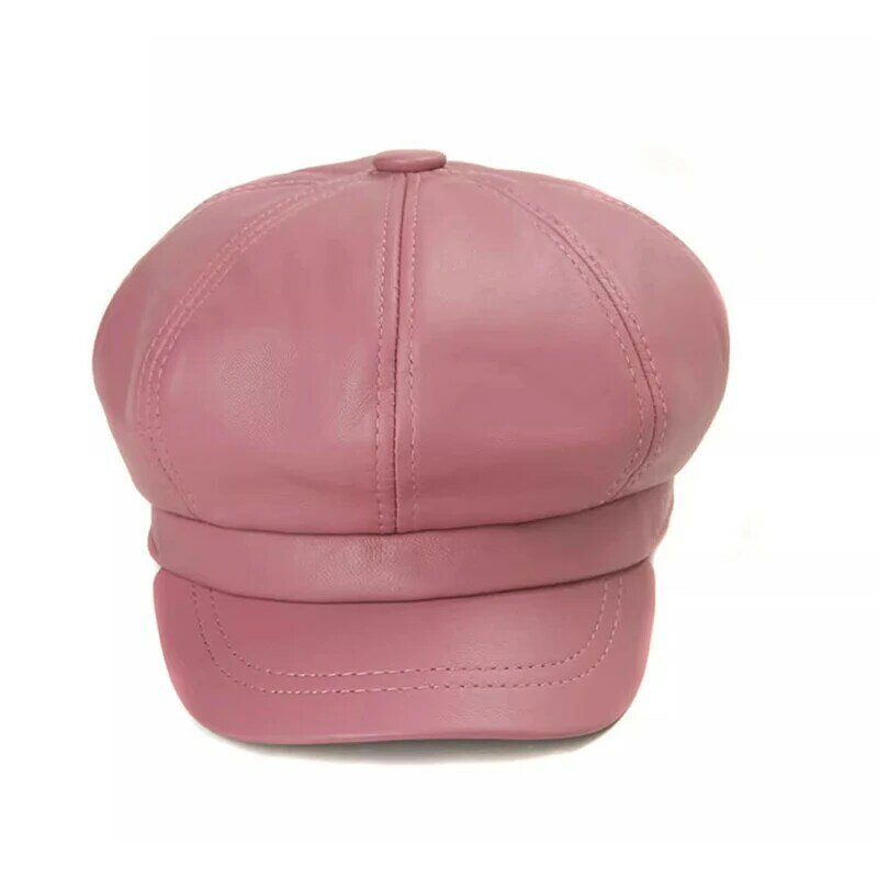 Fashion Shiny Women Real Leather Berets Cap Hat Black Outdoor Female Autumn Winter Casual Lady Octagonal Cap Hat for Women