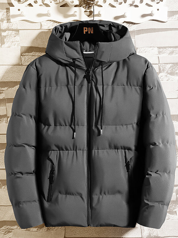 Jaket berlapis katun untuk pria, jaket Luaran parka hangat tebal bertudung ukuran besar, pakaian kasual musim gugur dan dingin 2023