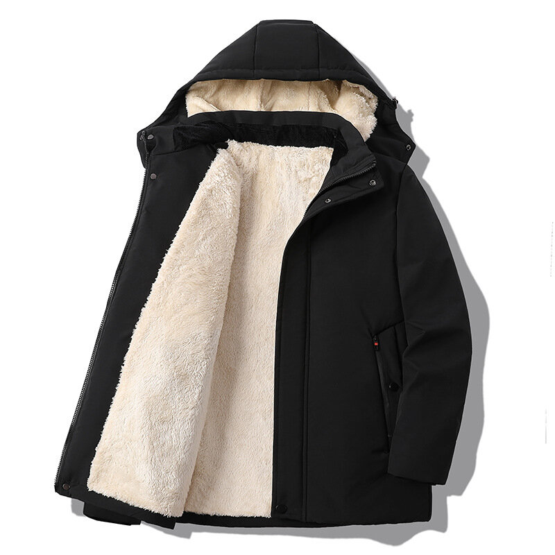 Зимнее бархатное пальто из овечьей шерсти, Мужская Флисовая теплая куртка с капюшоном, свободная хлопковая куртка с бархатной подкладкой, размер 8xl