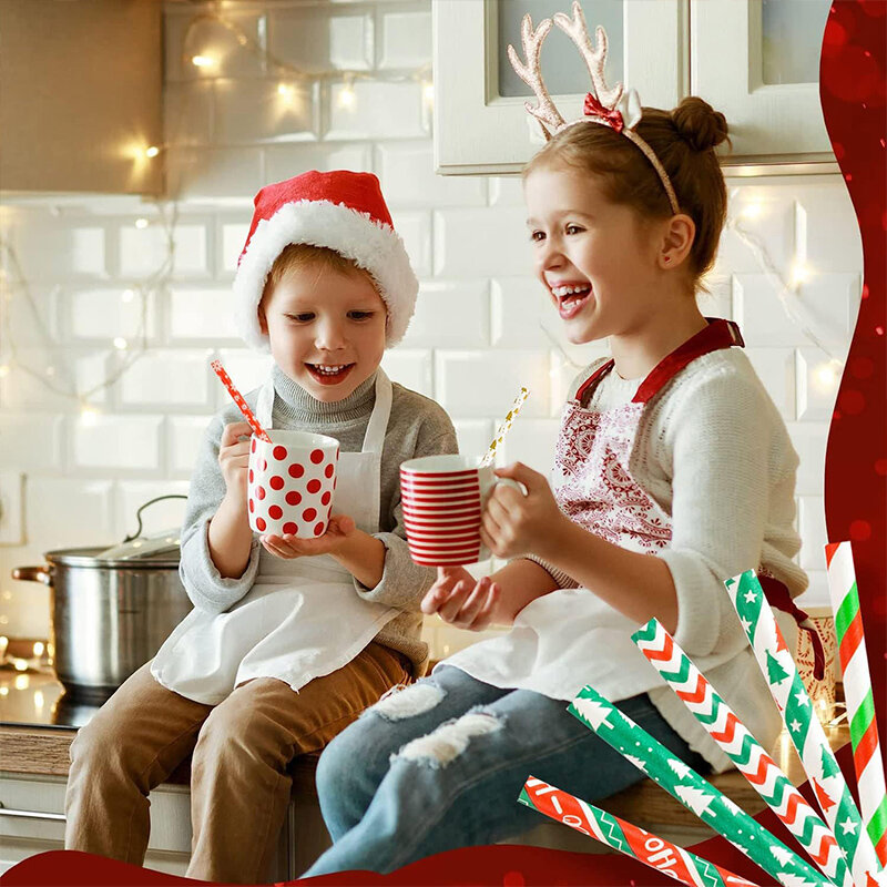 크리스마스 일회용 빨대, 할로윈 크래프트 종이, 다채로운 인쇄 빨대, 새해 파티 축제 테이블 장식 용품, 25 개