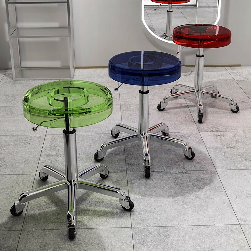 Hairdresser Stools  Acrylic Round Beauty Manicure Stool Salon Shaving Barber Chairs Esthetician Stool With Wheels Rotating Chair