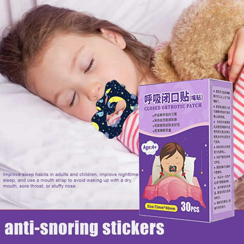 어린이 코골이 방지 입 스티커 30 개/상자, 성인, 야간 수면, 입술, 코가 없는 호흡 패치, 입 폐쇄, 정형용