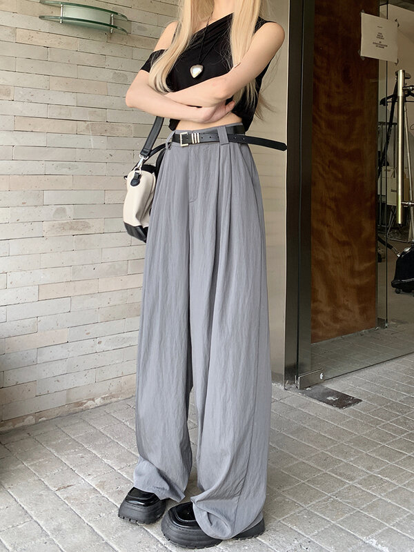 White Suit Casual Pants Women's Summer 2023 New Dropping Floor Dragging Pants Loose High Waist Straight Leg Wide Leg Pants