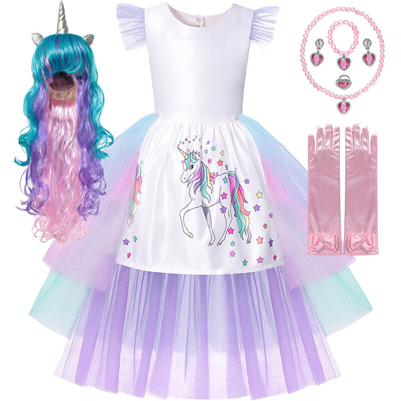 Unicorn Princess Dress for Baby Girls, Party Costume, Cosplay Clothes, Birthday Carnival, Purim Party Clothing for Children