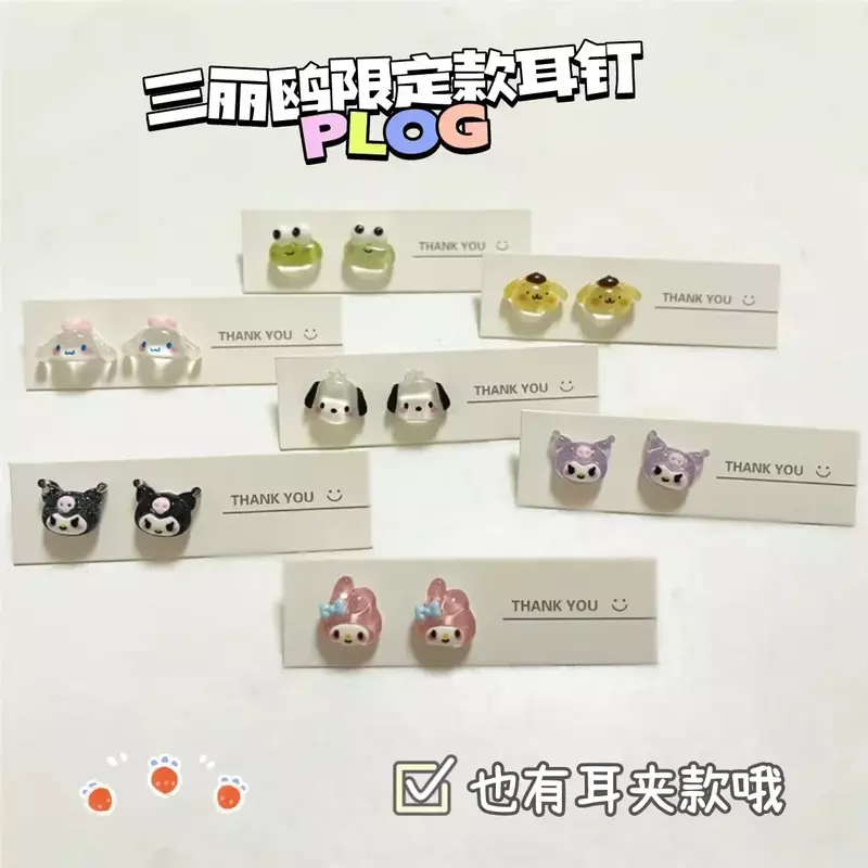 Sanrio Hello Kitty Accessories Jewelry Silver Needle Hoop Ear Studs Anime Cinnamoroll Melody Kuromi Loop Earrings for Women Gift
