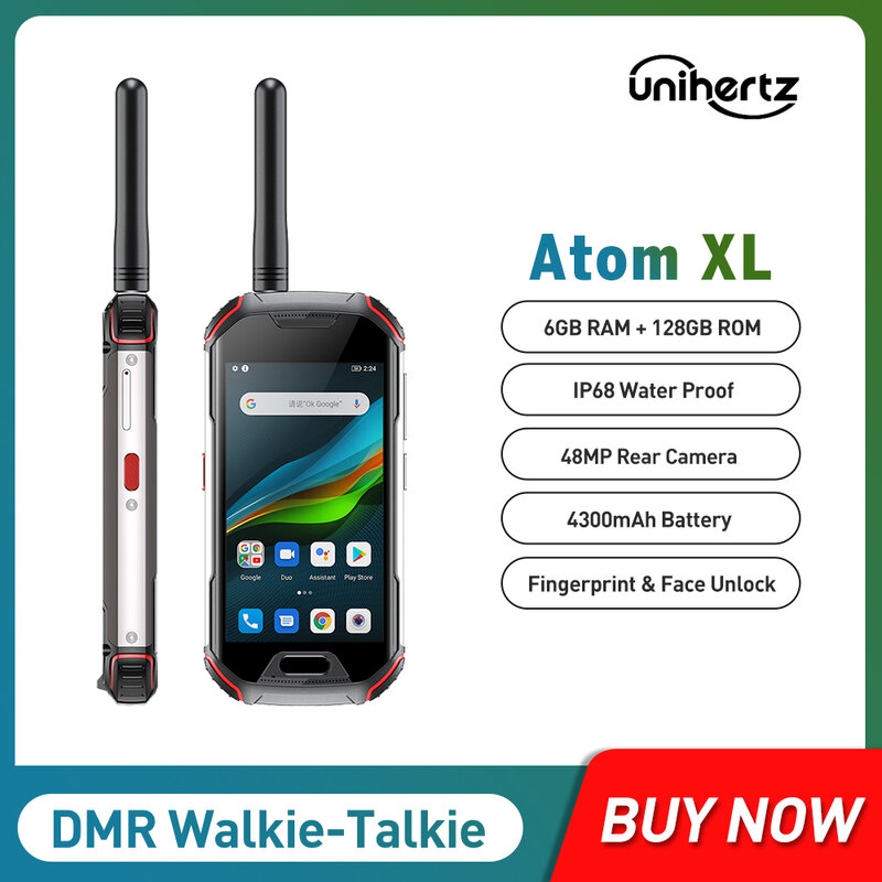 DMR walkie-talkie IP68กันน้ำโทรศัพท์มือถือทนทาน unihtz Atom XL 6GB 128GB Android 10 48 MP 4300mAh NFC 4G