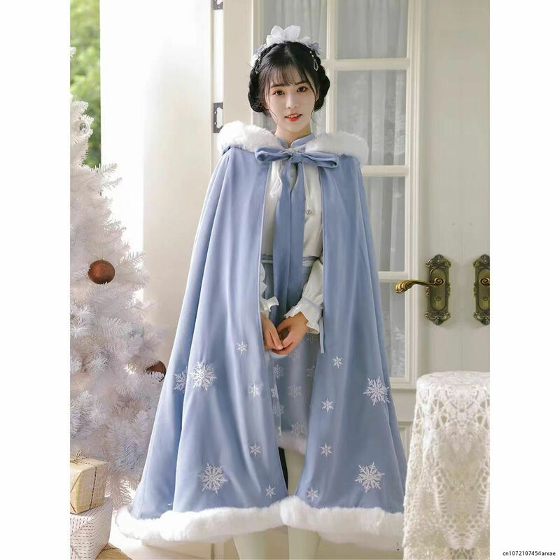 정장 망토 여성 겨울 따뜻한 중국 코트 후드 망토 코트 고대 전통 봉제 두꺼운 여성용 레드, 신제품, 2023