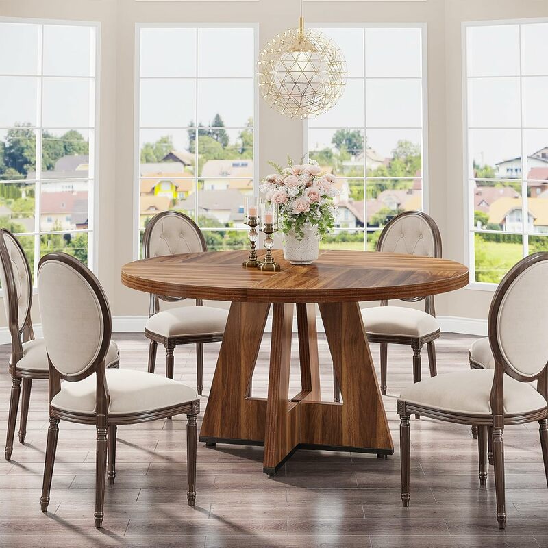 Round Dining Table for 4,47 Inch Farmhouse Kitchen Table Small Dinner Table Wood  for Dining Room