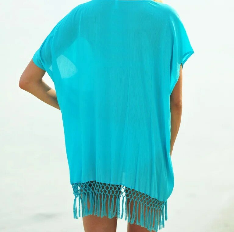 Camisa de praia feminina monocromática, protetor solar solto, roupas de férias à beira-mar, preto, primavera e verão, 2023
