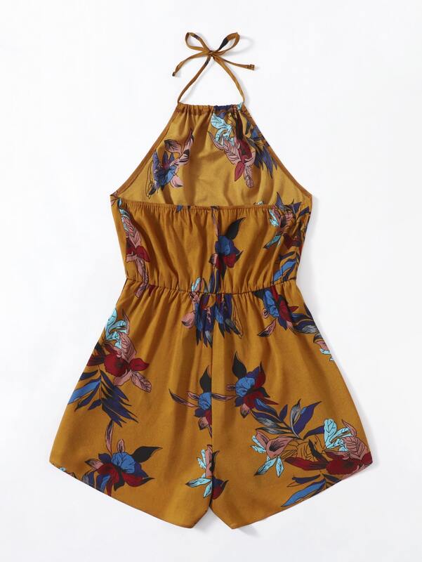 Finjani-Pelele de talla grande para mujer, camisola de pierna ancha con estampado Tropical, traje Halter, novedad de verano 2024