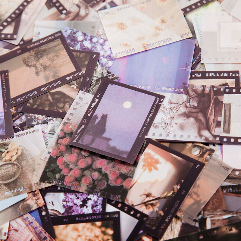 50 sztuk pudełko PET naklejki dekoracyjne Retro film rama konto filmowe malowanie podręcznik opaska na rękę z kwiatem malowanie Scrapbooking Tag 70*55mm