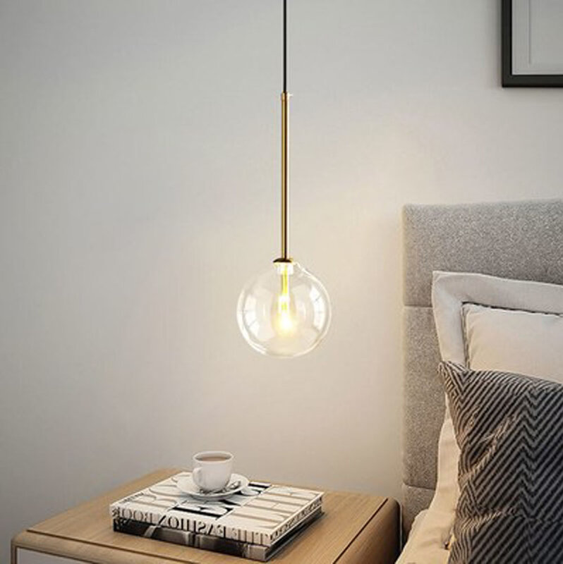 Lampu gantung Nordic Modern, lampu kaca bening minimalis bola kaca transparan lampu gantung untuk loteng ruang tamu ruang makan kamar tidur