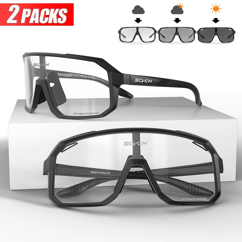 Gafas de sol fotocromáticas para ciclismo de montaña, lentes deportivas para hombre y mujer, 2 paquetes