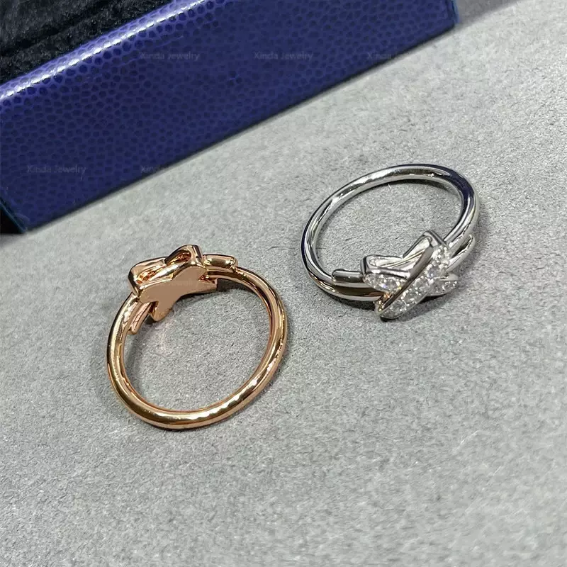 Desain elegan S925 perak murni zirkon cincin silang untuk wanita mode manis mewah merek perhiasan