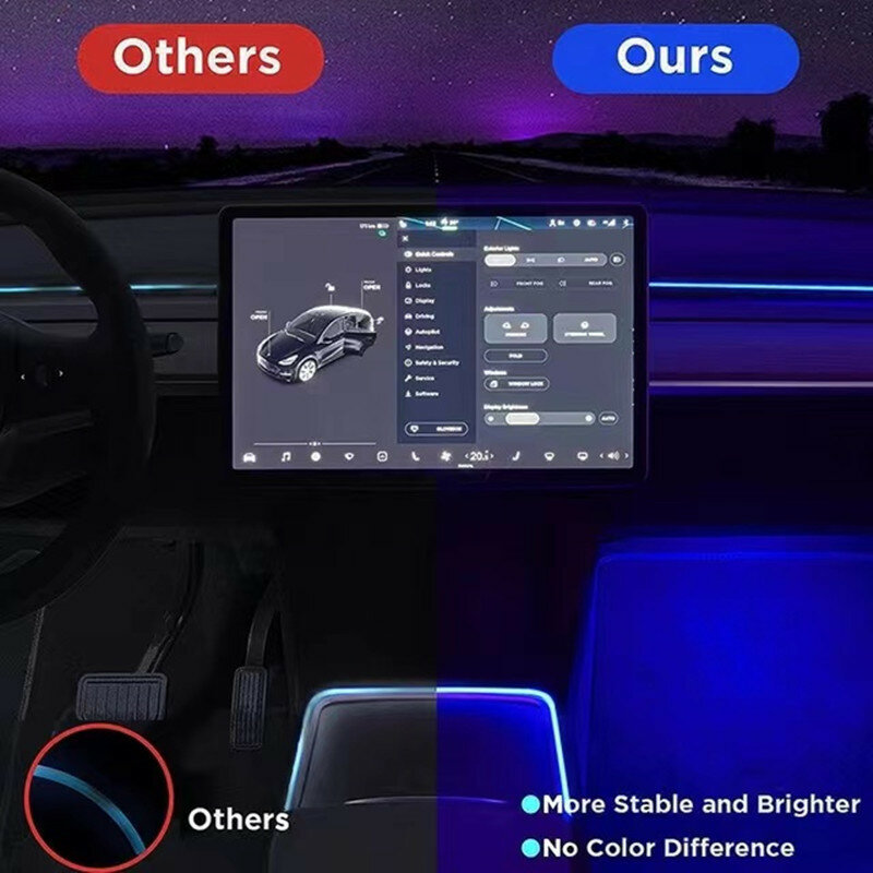 Per Tesla Center Console Dashboard Neon Light Tubes modello 3 modello Y 2019-2023 RGB interni LED Strip Lights con Controller App