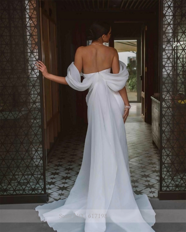 Simple Off the Shoulder Satin Wedding Dress with Cape Sexy Mermaid Court Wedding Gowns for Bridal vestidos de novia
