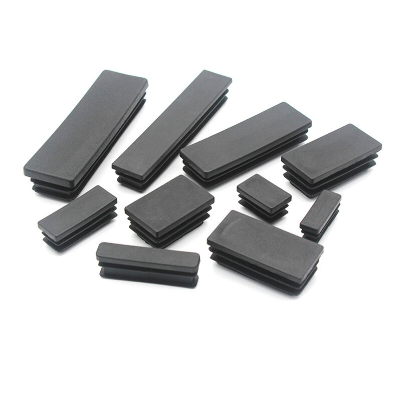10 pçs retângulo plástico preto blanking tampas de extremidade móveis perna tubo inserções de tubulação plugues bung capa protetora de poeira decorativa 10x20mm-40x80mm
