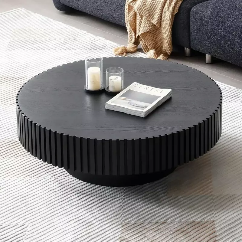 A mesa de centro redonda, mesas finais de madeira para a sala de visitas, círculo moderno canelou a tabela lateral do cilindro, fácil ao conjunto