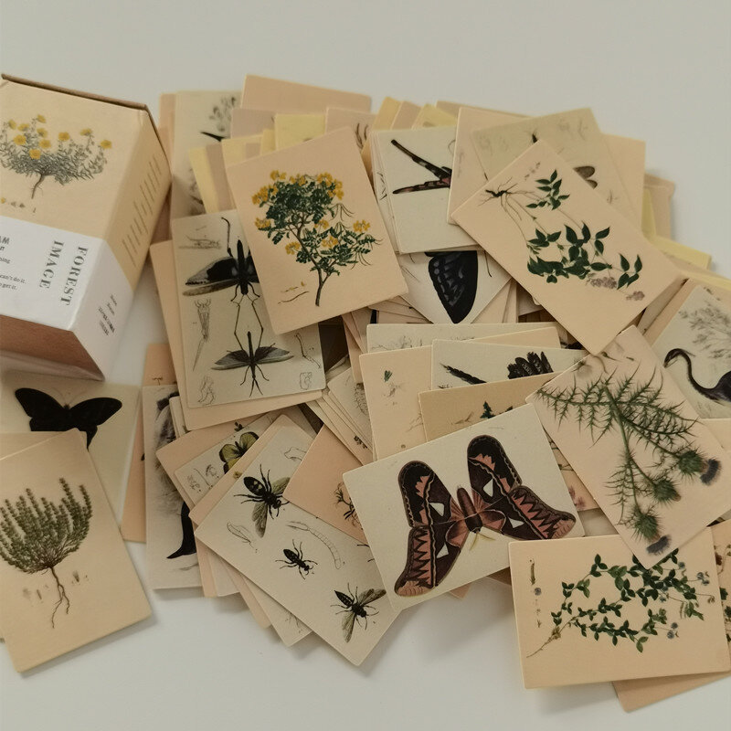 100Pcs Vintage Plant Vlinder Materiaal Papier Dubbelzijdig Afdrukken Retro Memo Pads Notes Card Scrapbooking Diary Journals Diy