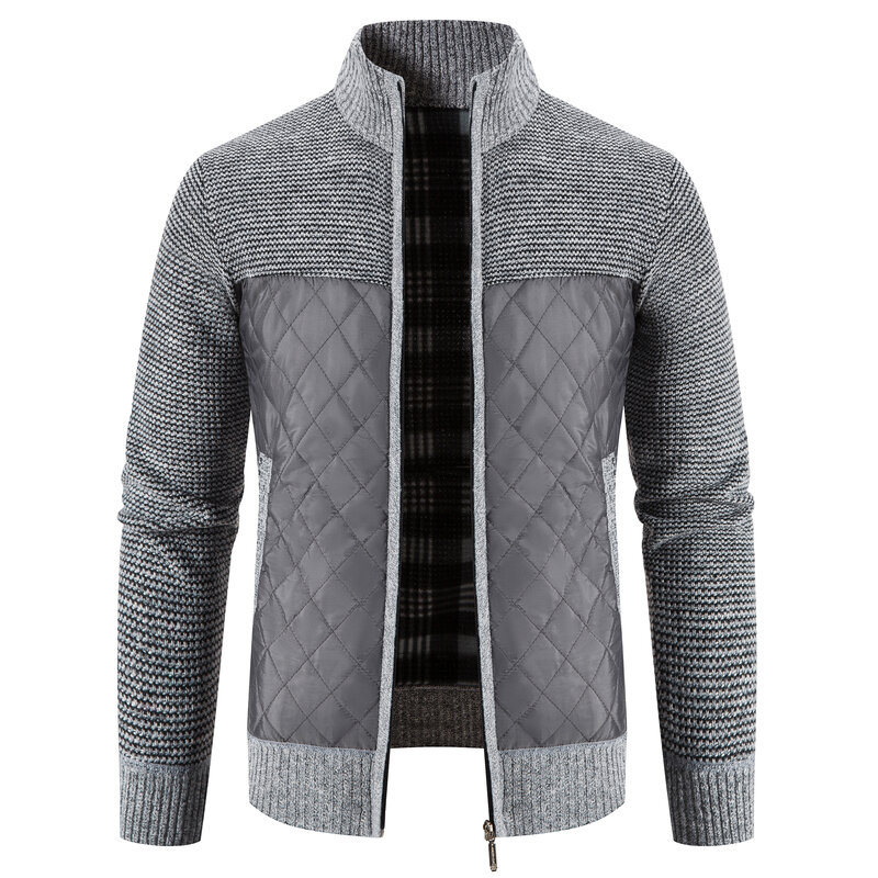 남성용 플리스 가디건 럭셔리 스웨터 재킷, 한국 지퍼 따뜻한 옷, 니트 플러시 코트, 격자 무늬, 남성 겨울 아우터, 2023 신상