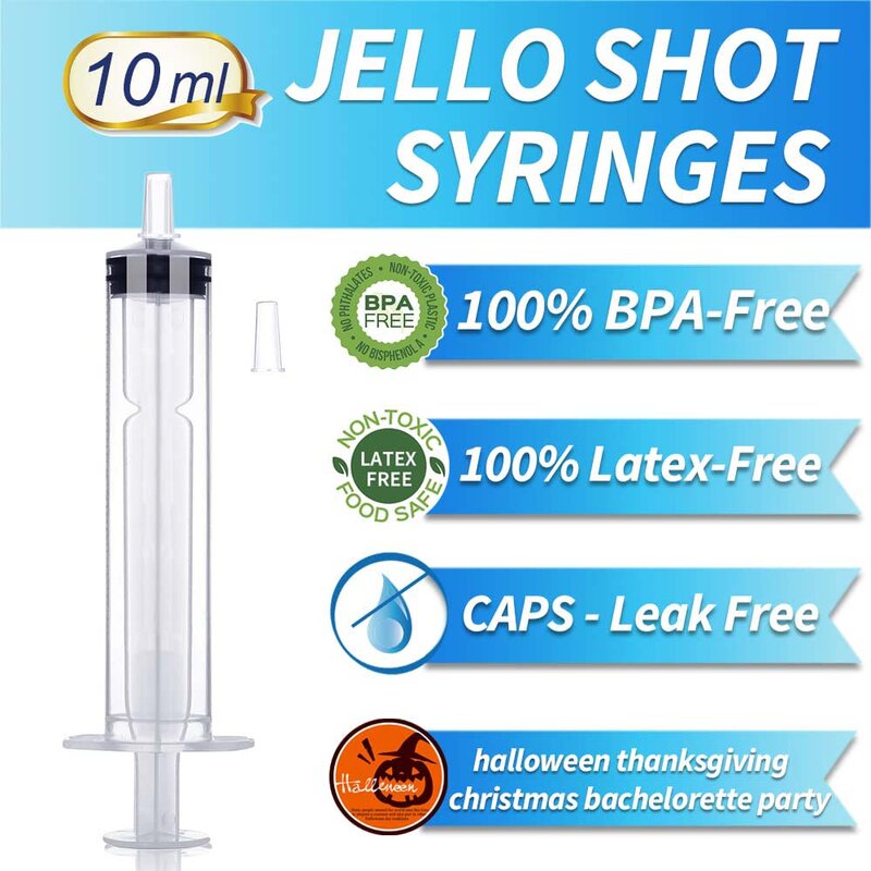 10ml Jello Shot Syringes Party Liquid Syringe BPA-Free Shooters for Halloween,Christmas,Bachelorette Parties,Nurses,Graduation
