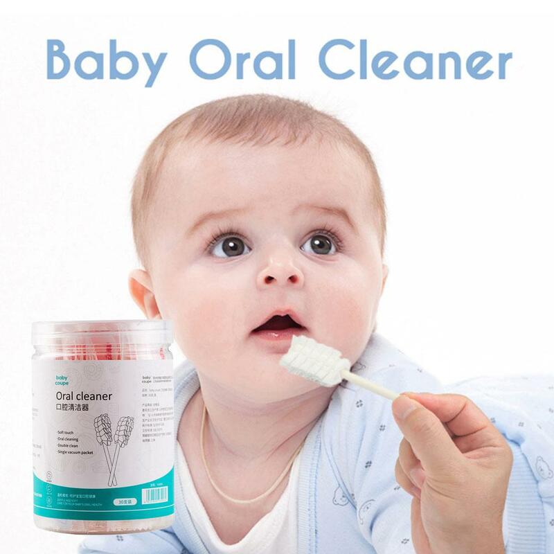 Escova de dentes descartável gaze para o bebê língua limpador, limpeza oral vara, 30 partes uma caixa