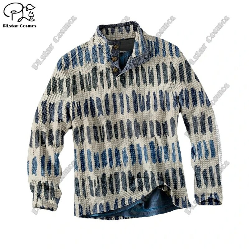 PLstar Cosmos nuova stampa 3D tribal retro pattern series warm stand collar maglione Polo street casual unisex winter Polo L-11