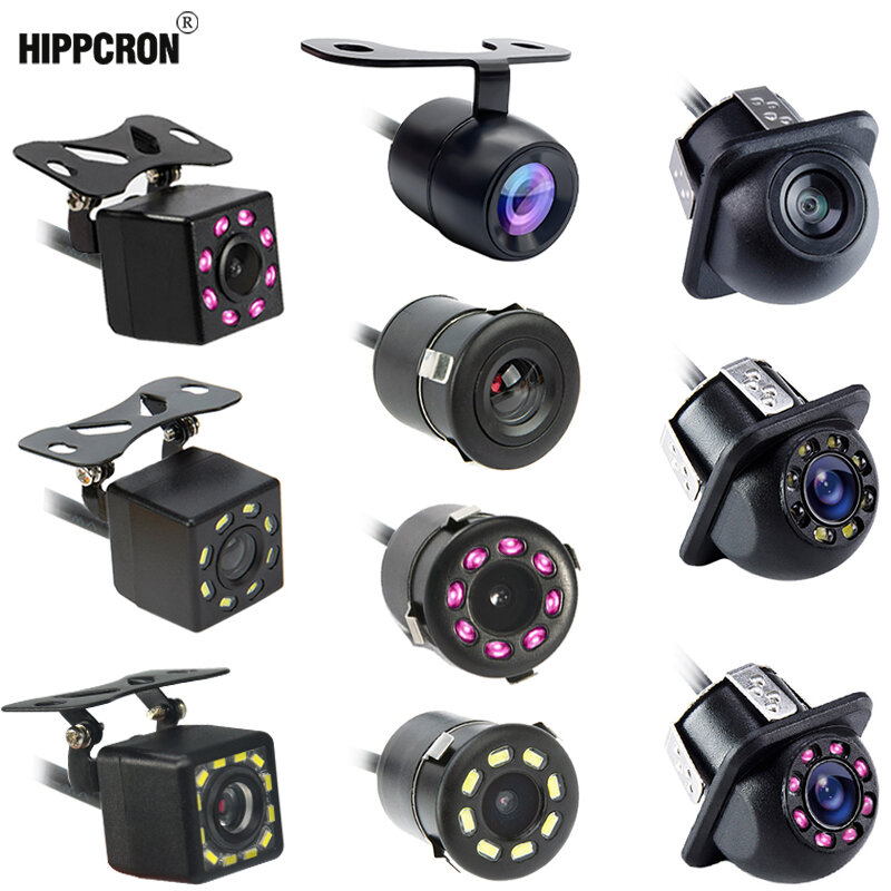 Hippcron-Câmera de Visão Traseira Do Carro, 8 LED, Visão Nocturna, Invertendo, Monitor de Estacionamento Automático, CCD, Impermeável, Vídeo HD