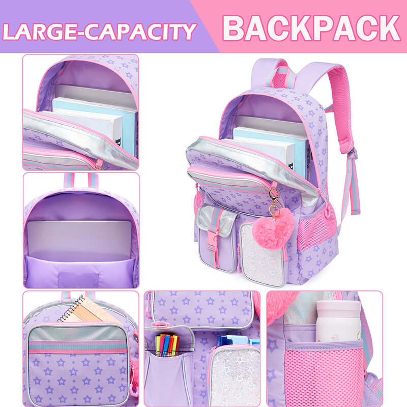Meetbourify-女の子のための多機能バックパック、五芒星プリント付きスクールバッグ