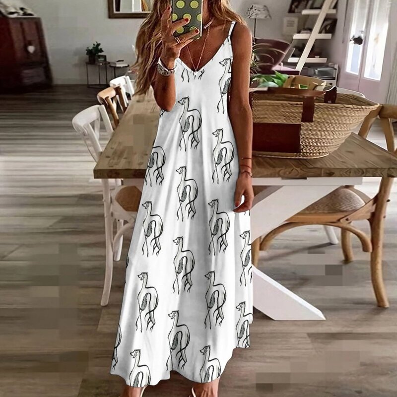 Linework Greyhound/Whippet Breed. Sleeveless Dress Women's summer skirt Evening dresses Evening gown