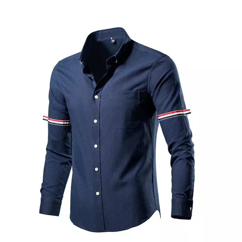 Fashion Casual Shirts Men Slim White Long Sleeve Striped Formal Shirts Spring Autumn Oxford Solid Men's Clothing