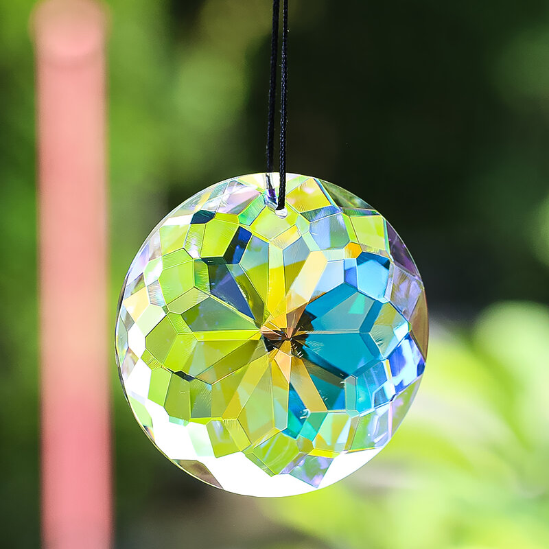 Suspension de lustre en verre à facettes Mandala, prisme en cristal, attrape-arc-en-ciel, décoration de jardin à la maison, 60mm