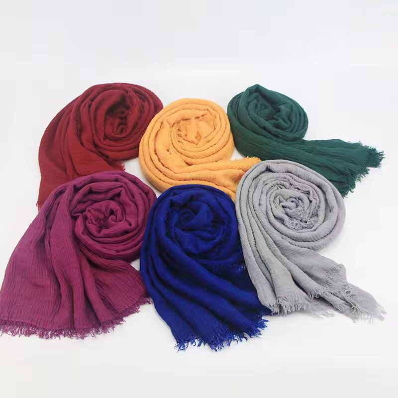 Frauen Baumwolle Leinen Schal Hijabs Einfarbig Pashmina Schals Wraps Foulard Stirnband