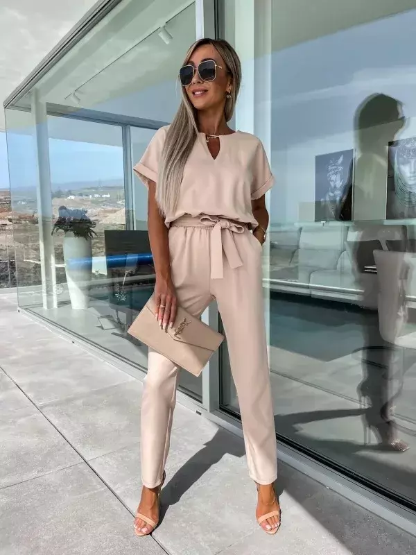 2024 Summer Fashion OL Work Jumpsuit Vintage Cargo Rompers Woman Solid Casual Short Sleeve Playsuits Elegant Party Overall
