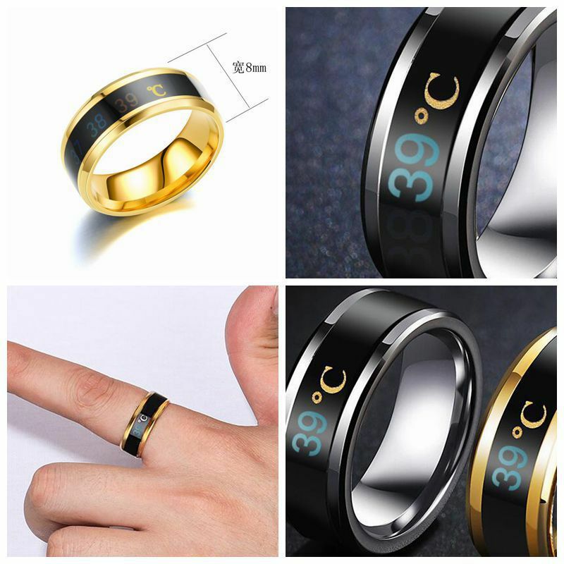 HOYON cincin pintar baja tahan karat pria, cincin pasangan Hip Hop cerdas penginderaan suhu berubah warna perhiasan pesta