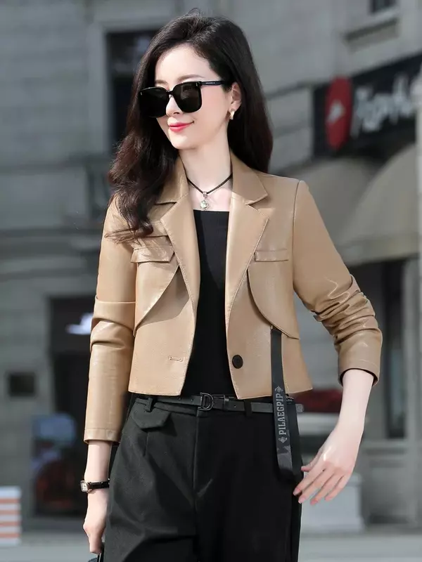 Leather Jacket for Women New Spring Autumn Casual Leather Jackets Slim High Waist Coats Korean Fashion Streetwear Chaqueta Mujer