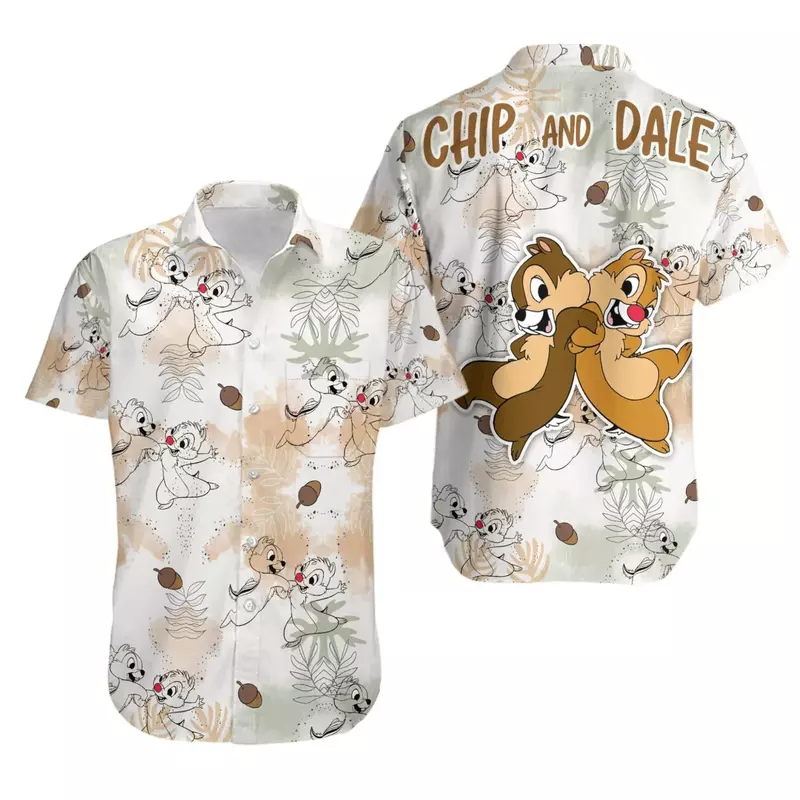 Chip N Dale tropikalna hawajska moda letnia koszulka z krótkim rękawkiem Disney Chip i Dale koszula hawajska plażowa koszula na guziki mężczyzn