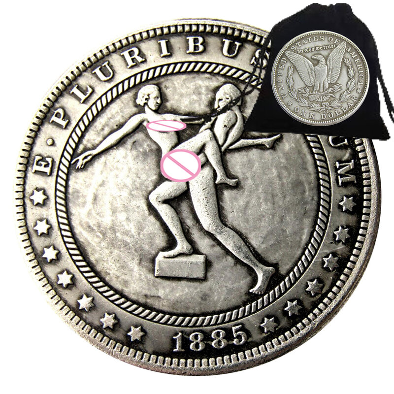 Coppia di lusso Love Sport Game moneta romantica monete d'arte da un dollaro moneta tascabile da discoteca moneta commemorativa di buona fortuna + borsa regalo