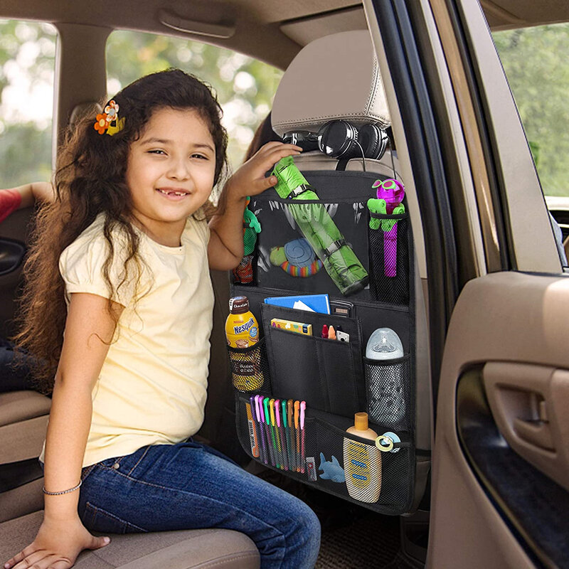 Saco de armazenamento do assento do carro para a criança, prova do pontapé, tampa traseira, tela de toque, almofada, acessórios do bebê, guarnição, transporte da gota
