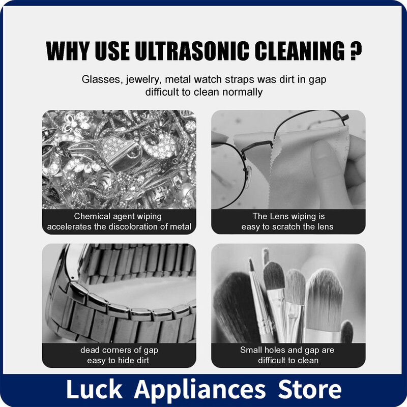 Máquina de limpieza ultrasónica portátil, limpiador de lavado por vibración de alta frecuencia, elimina manchas, joyería, reloj, gafas, lavadora